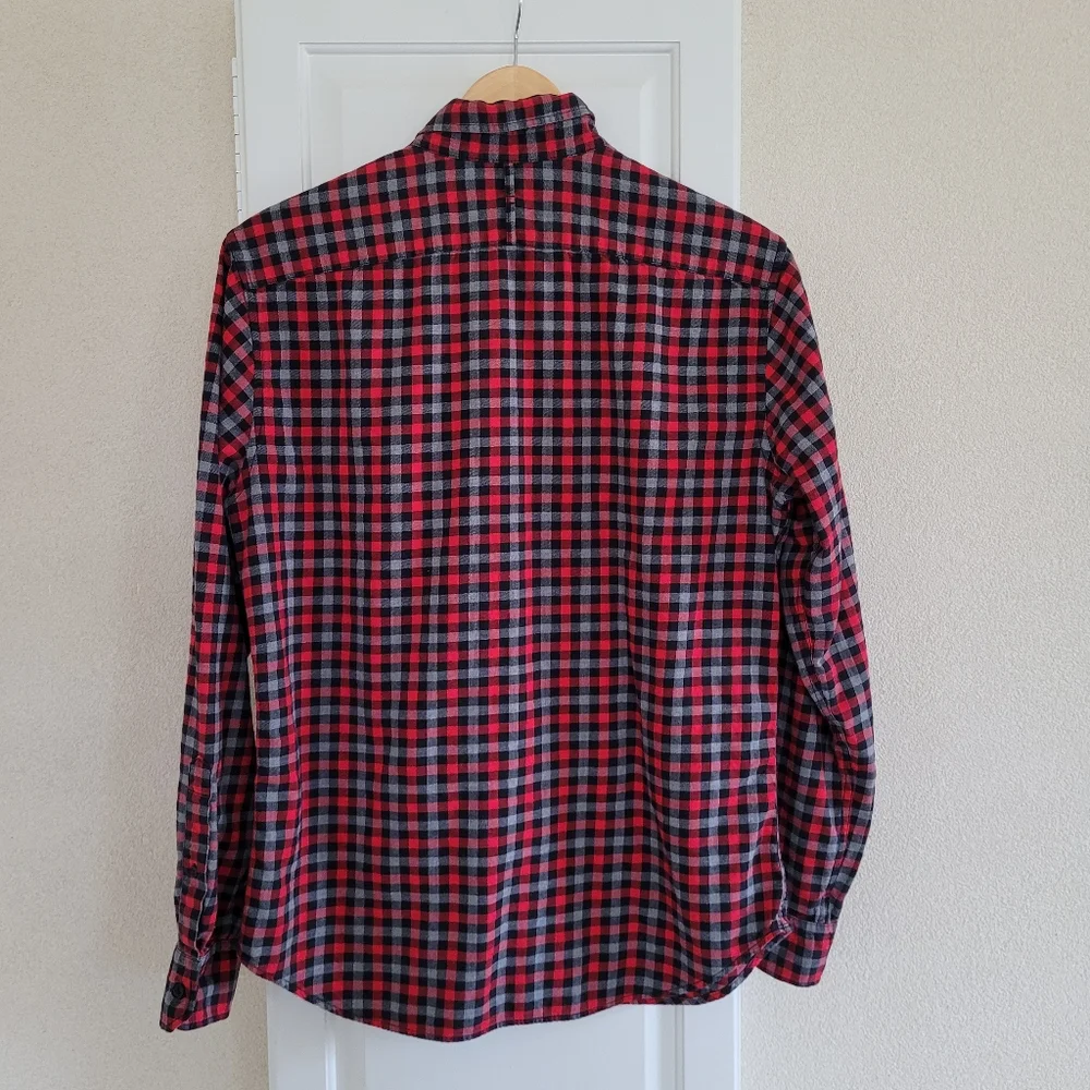 Banana Republic Red Black Gray Grant Fit Luxe Flannel Button-Down Shirt Size Med